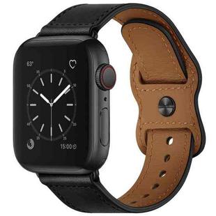 Double Hole Leather Watch Band For Apple Watch Ultra 49mm / Series 8&7 45mm / SE 2&6&SE&5&4 44mm / 3&2&1 42mm(Black)