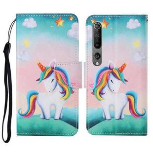 For Xiaomi Mi 10 Colored Drawing Pattern Horizontal Flip Leather Case with Holder & Card Slots & Wallet & Lanyard(Rainbow Unicorn)