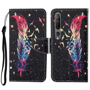 For Xiaomi Mi 10 Colored Drawing Pattern Horizontal Flip Leather Case with Holder & Card Slots & Wallet & Lanyard(Feather)
