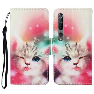 For Xiaomi Mi 10 Colored Drawing Pattern Horizontal Flip Leather Case with Holder & Card Slots & Wallet & Lanyard(Squint Cat)