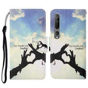 For Xiaomi Mi 10 Colored Drawing Pattern Horizontal Flip Leather Case with Holder & Card Slots & Wallet & Lanyard(Love Gesture)