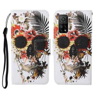 For Xiaomi Mi 10T Colored Drawing Pattern Horizontal Flip Leather Case with Holder & Card Slots & Wallet & Lanyard(Flower Skull)