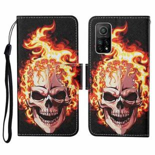 For Xiaomi Mi 10T Colored Drawing Pattern Horizontal Flip Leather Case with Holder & Card Slots & Wallet & Lanyard(Flame Skull)