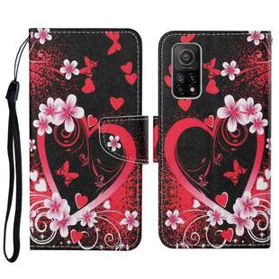 For Xiaomi Mi 10T Colored Drawing Pattern Horizontal Flip Leather Case with Holder & Card Slots & Wallet & Lanyard(Red Heart)