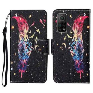 For Xiaomi Mi 10T Colored Drawing Pattern Horizontal Flip Leather Case with Holder & Card Slots & Wallet & Lanyard(Feather)