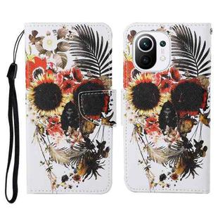 For Xiaomi Mi 11 Colored Drawing Pattern Horizontal Flip Leather Case with Holder & Card Slots & Wallet & Lanyard(Flower Skull)