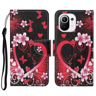 For Xiaomi Mi 11 Colored Drawing Pattern Horizontal Flip Leather Case with Holder & Card Slots & Wallet & Lanyard(Red Heart)