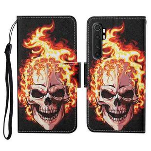For Xiaomi Mi Note 10 Lite Colored Drawing Pattern Horizontal Flip Leather Case with Holder & Card Slots & Wallet & Lanyard(Flame Skull)