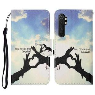 For Xiaomi Mi Note 10 Lite Colored Drawing Pattern Horizontal Flip Leather Case with Holder & Card Slots & Wallet & Lanyard(Love Gesture)