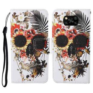 For Xiaomi Poco X3 NFC Colored Drawing Pattern Horizontal Flip Leather Case with Holder & Card Slots & Wallet & Lanyard(Flower Skull)