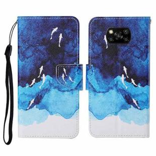 For Xiaomi Poco X3 NFC Colored Drawing Pattern Horizontal Flip Leather Case with Holder & Card Slots & Wallet & Lanyard(Watercolor Fish)