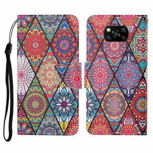 For Xiaomi Poco X3 NFC Colored Drawing Pattern Horizontal Flip Leather Case with Holder & Card Slots & Wallet & Lanyard(Rhombus Totem)