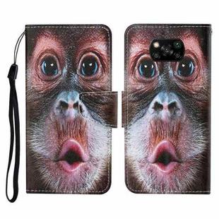 For Xiaomi Poco X3 NFC Colored Drawing Pattern Horizontal Flip Leather Case with Holder & Card Slots & Wallet & Lanyard(Orangutan)
