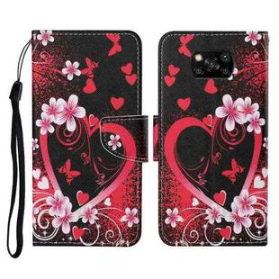 For Xiaomi Poco X3 NFC Colored Drawing Pattern Horizontal Flip Leather Case with Holder & Card Slots & Wallet & Lanyard(Red Heart)
