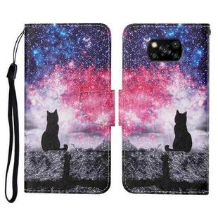 For Xiaomi Poco X3 NFC Colored Drawing Pattern Horizontal Flip Leather Case with Holder & Card Slots & Wallet & Lanyard(Starry Cat)