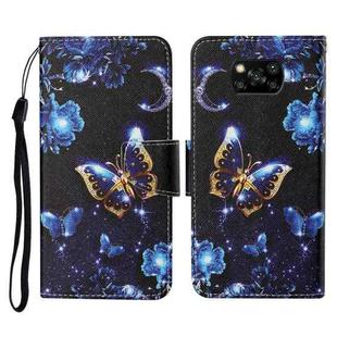 For Xiaomi Poco X3 NFC Colored Drawing Pattern Horizontal Flip Leather Case with Holder & Card Slots & Wallet & Lanyard(Moon Butterfly)