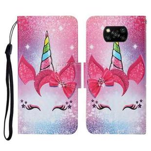 For Xiaomi Poco X3 NFC Colored Drawing Pattern Horizontal Flip Leather Case with Holder & Card Slots & Wallet & Lanyard(Eyelash Unicorn)