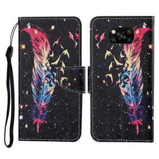 For Xiaomi Poco X3 NFC Colored Drawing Pattern Horizontal Flip Leather Case with Holder & Card Slots & Wallet & Lanyard(Feather)