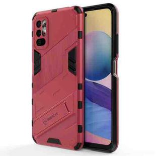 For Xiaomi Redmi Note 10 5G Punk Armor 2 in 1 PC + TPU Shockproof Case with Invisible Holder(Light Red)