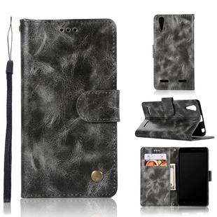 For Lenovo A6000 Retro Copper Button Crazy Horse Horizontal Flip PU Leather Case with Holder & Card Slots & Wallet & Lanyard(Gray)