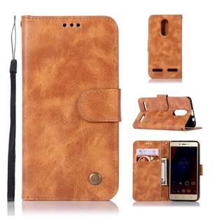 For Lenovo K6 Retro Copper Button Crazy Horse Horizontal Flip PU Leather Case with Holder & Card Slots & Wallet & Lanyard(Gold Yellow)
