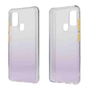 For Samsung Galaxy A21s Gradient Shockproof TPU + Acrylic Case with Detachable Buttons(Purple)