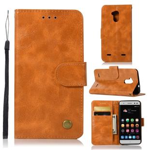 For ZTE V6 Plus / V7 Lite Retro Copper Button Crazy Horse Horizontal Flip PU Leather Case with Holder & Card Slots & Wallet & Lanyard(Gold Yellow)