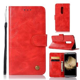 For ZTE AXON7 Retro Copper Button Crazy Horse Horizontal Flip PU Leather Case with Holder & Card Slots & Wallet & Lanyard(Red)