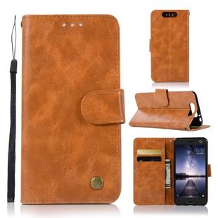 For ZTE Blade V8 Retro Copper Button Crazy Horse Horizontal Flip PU Leather Case with Holder & Card Slots & Wallet & Lanyard(Gold Yellow)