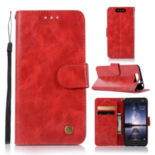 For ZTE Blade V8 Retro Copper Button Crazy Horse Horizontal Flip PU Leather Case with Holder & Card Slots & Wallet & Lanyard(Red)