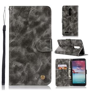 For ZTE Zmax Pro / Z981 Retro Copper Button Crazy Horse Horizontal Flip PU Leather Case with Holder & Card Slots & Wallet & Lanyard(Gray)