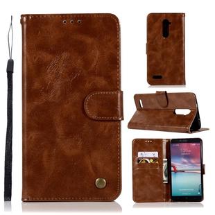 For ZTE Zmax Pro / Z981 Retro Copper Button Crazy Horse Horizontal Flip PU Leather Case with Holder & Card Slots & Wallet & Lanyard(Brown)