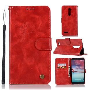 For ZTE Zmax Pro / Z981 Retro Copper Button Crazy Horse Horizontal Flip PU Leather Case with Holder & Card Slots & Wallet & Lanyard(Red)