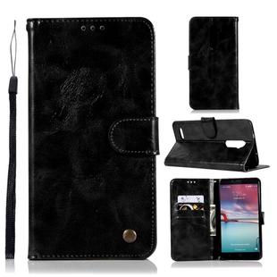 For ZTE Zmax Pro / Z981 Retro Copper Button Crazy Horse Horizontal Flip PU Leather Case with Holder & Card Slots & Wallet & Lanyard(Black)