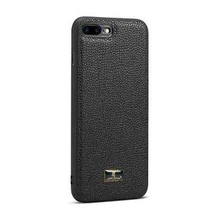 Fierre Shann Leather Texture Phone Back Cover Case For iPhone 8 Plus / 7 Plus(Lychee Black)