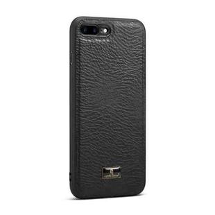 Fierre Shann Leather Texture Phone Back Cover Case For iPhone 8 Plus / 7 Plus(Cowhide Black)