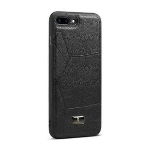 Fierre Shann Leather Texture Phone Back Cover Case For iPhone 8 Plus / 7 Plus(Ox Tendon Black)