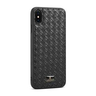 For iPhone XR Fierre Shann Leather Texture Phone Back Cover Case(Woven Black)