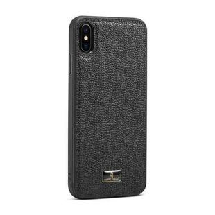 For iPhone XS Max Fierre Shann Leather Texture Phone Back Cover Case(Lychee Black)