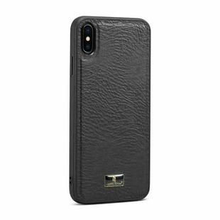 For iPhone XS Max Fierre Shann Leather Texture Phone Back Cover Case(Cowhide Black)