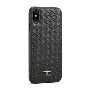 For iPhone XS Max Fierre Shann Leather Texture Phone Back Cover Case(Woven Black)