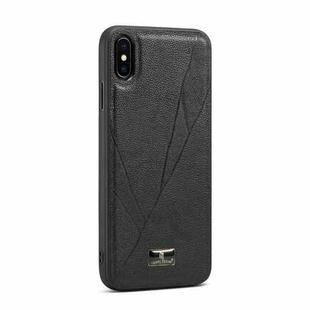 For iPhone XS Max Fierre Shann Leather Texture Phone Back Cover Case(Ox Tendon Black)