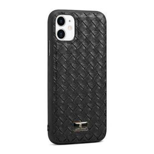 For iPhone 11 Fierre Shann Leather Texture Phone Back Cover Case (Woven Black)