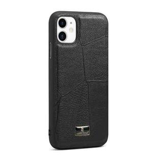 For iPhone 11 Fierre Shann Leather Texture Phone Back Cover Case (Ox Tendon Black)