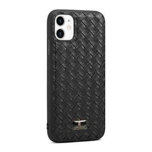 For iPhone 11 Pro Fierre Shann Leather Texture Phone Back Cover Case (Woven Black)