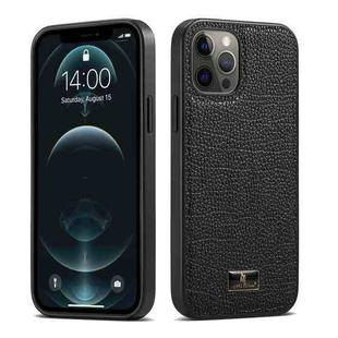 For iPhone 12 Pro Max Fierre Shann Leather Texture Phone Back Cover Case(Lychee Black)