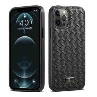 For iPhone 12 Pro Max Fierre Shann Leather Texture Phone Back Cover Case(Woven Black)