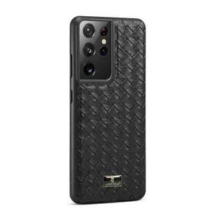 For Samsung Galaxy S21 Ultra 5G Fierre Shann Leather Texture Phone Back Cover Case(Woven Black)