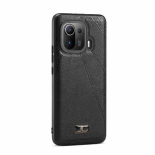 For Xiaomi Mi 11 Pro Fierre Shann Leather Texture Phone Back Cover Case(Ox Tendon Black)