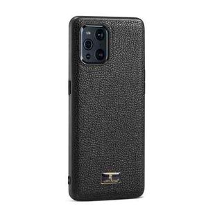 For OPPO Find X3 Fierre Shann Leather Texture Phone Back Cover Case(Lychee Black)